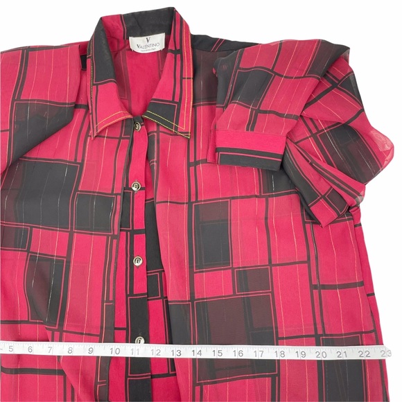 Valentino Red Black Color Block Gold Metallic Layered Button Up Top Size Large - Picture 5 of 7